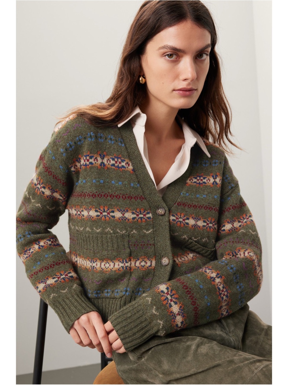 Polo by Ralph Lauren Olive Multicolor Fair Isle V-Neck Cardigan
